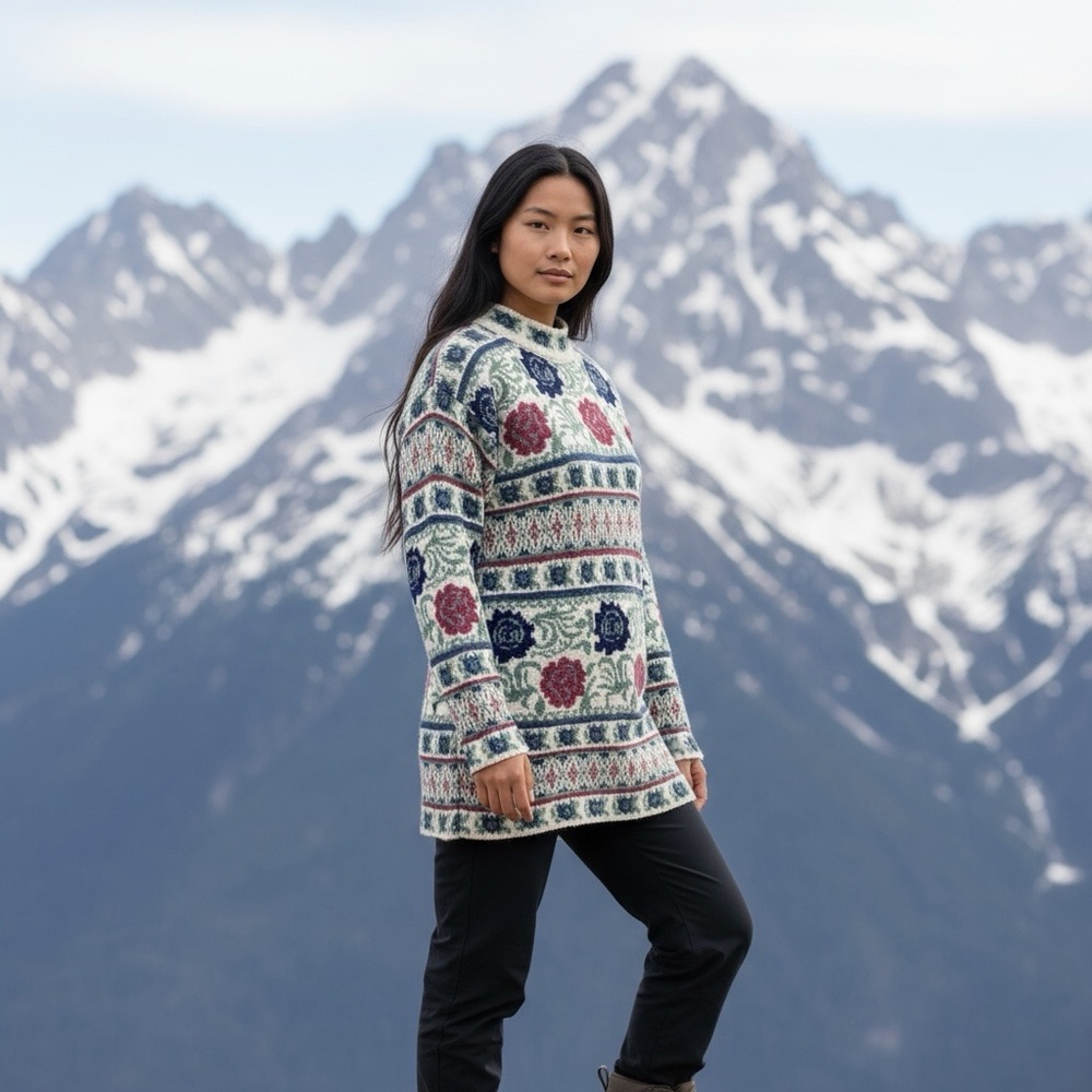 Vintage She Said Fair Isle Granny Cottage Core Mock Neck Sweater Small‎ Coquette